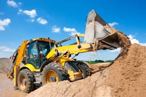 An excavator in a construction site